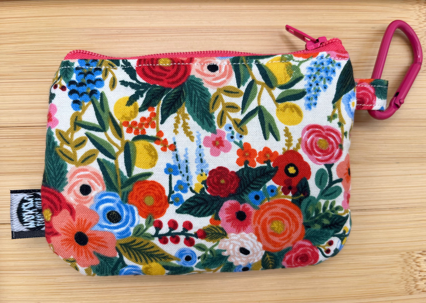 Floral Double Zipper Wallet with Carabiner