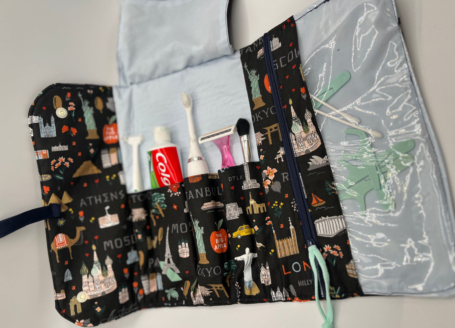 Roll Up Toiletry Bag- Bon Voyage