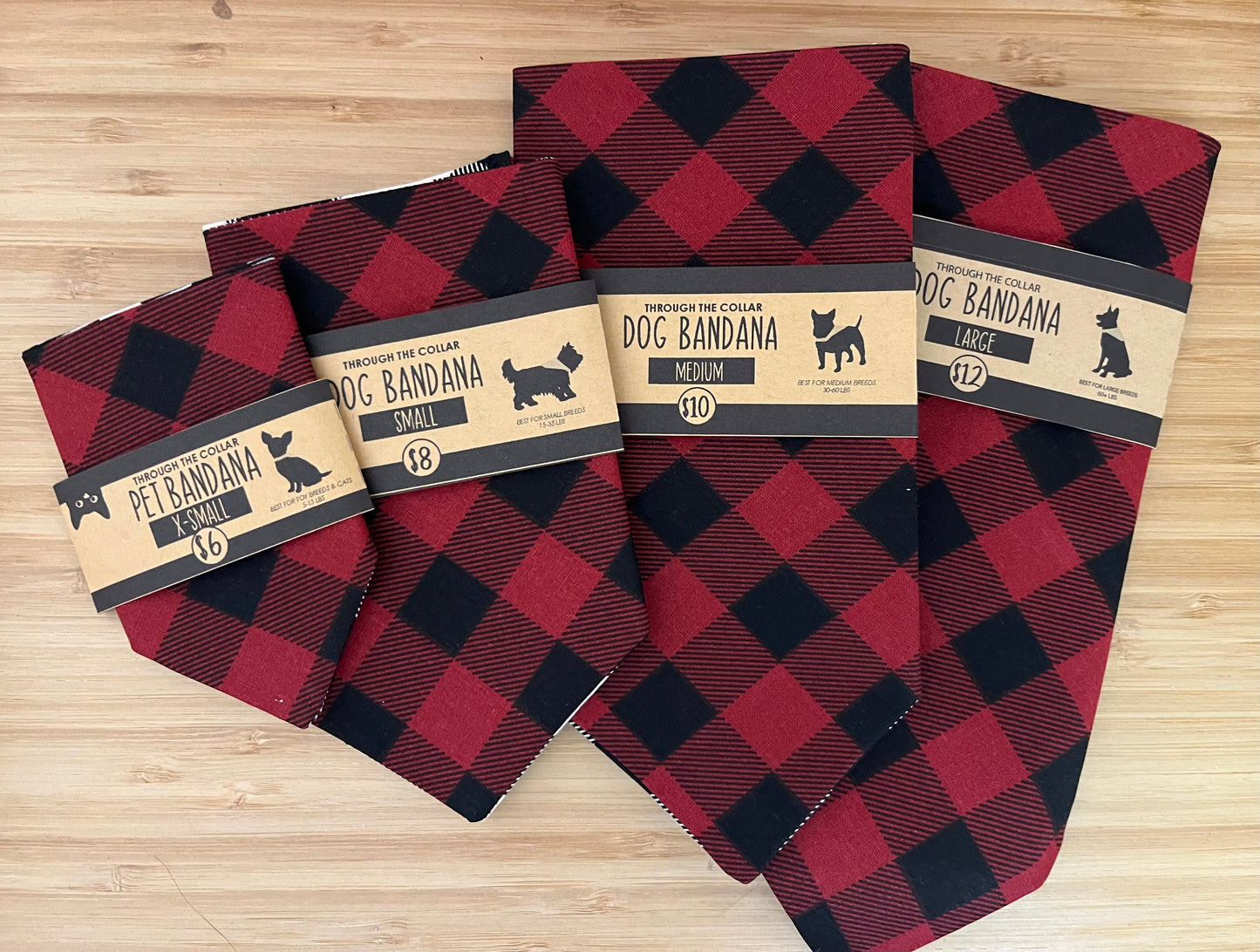 Red & Black Buffalo Plaid Dog Bandana (Through the Collar Bandana)