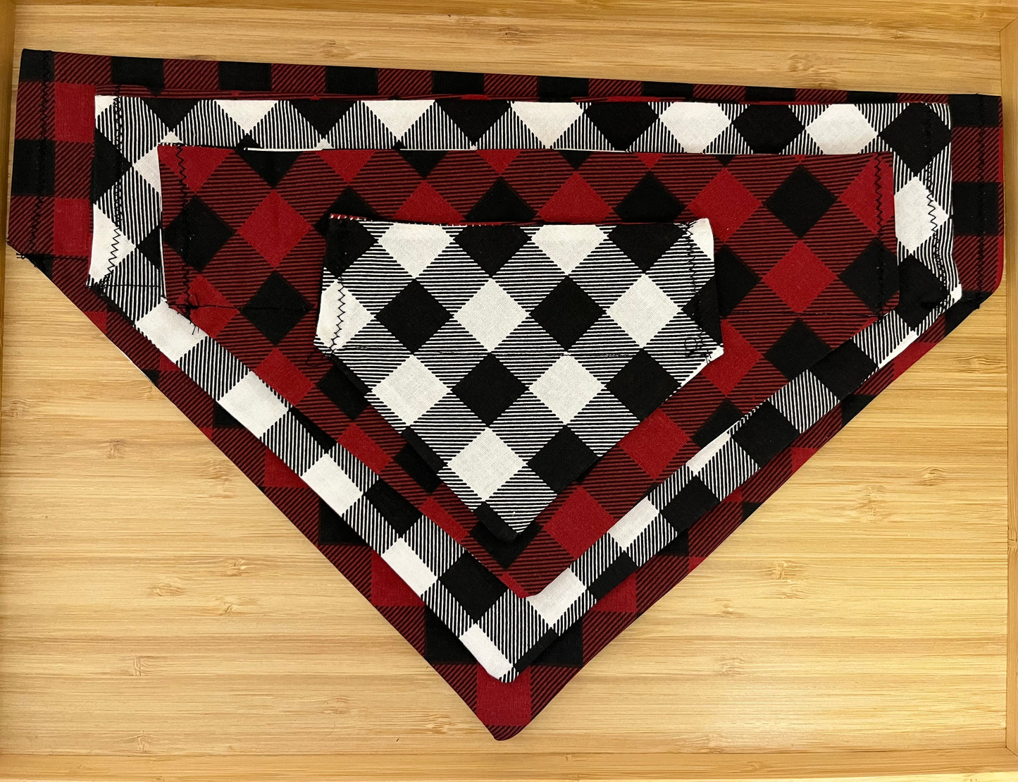 Red & Black Buffalo Plaid Dog Bandana (Through the Collar Bandana)