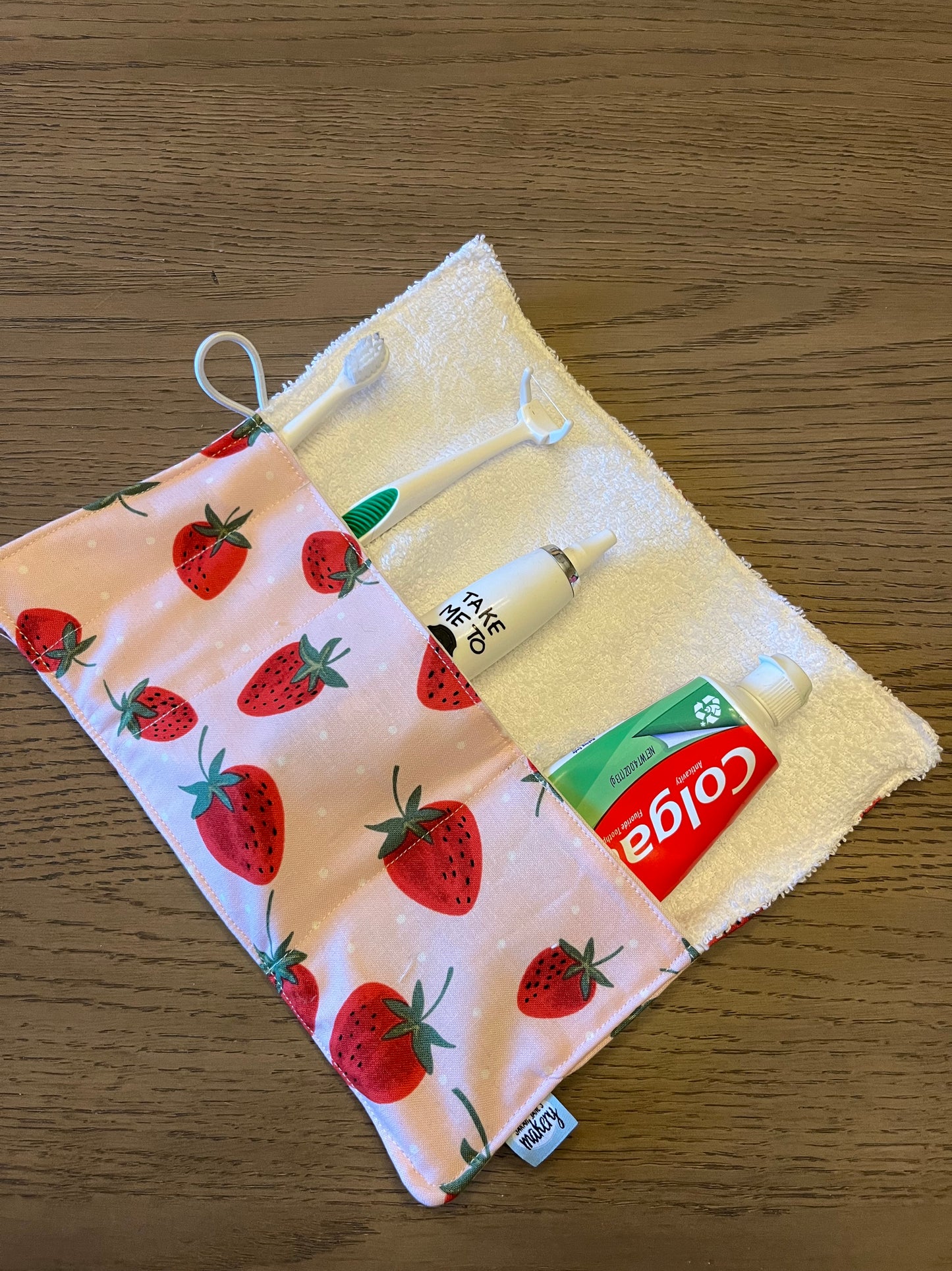 Kids Strawberry- Toothbrush Roll Up Bag
