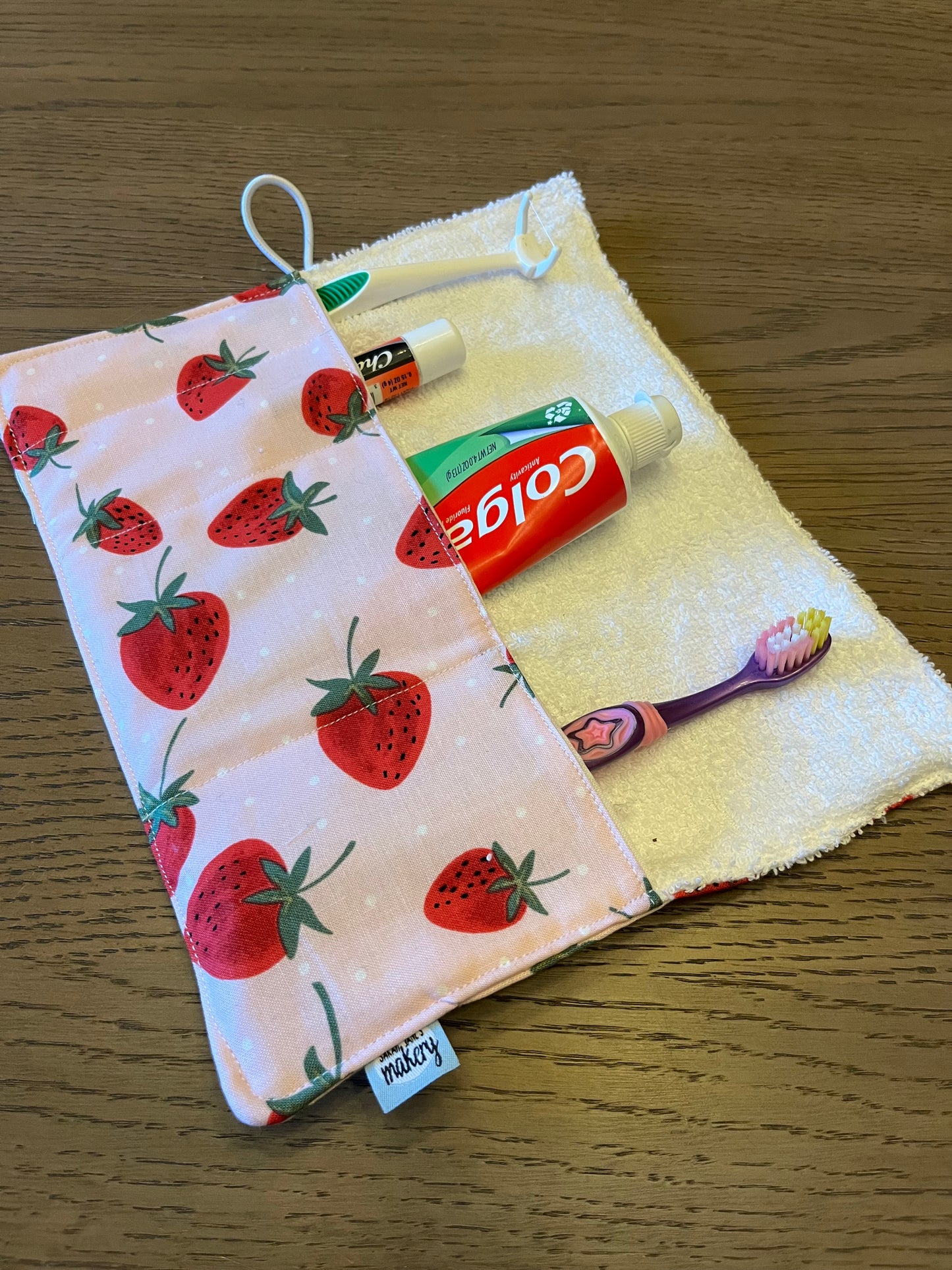 Kids Strawberry- Toothbrush Roll Up Bag