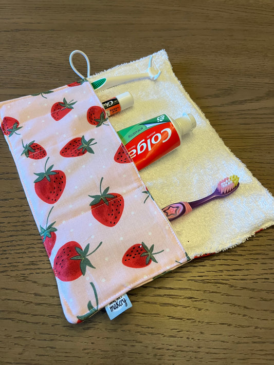 Kids Strawberry- Toothbrush Roll Up Bag