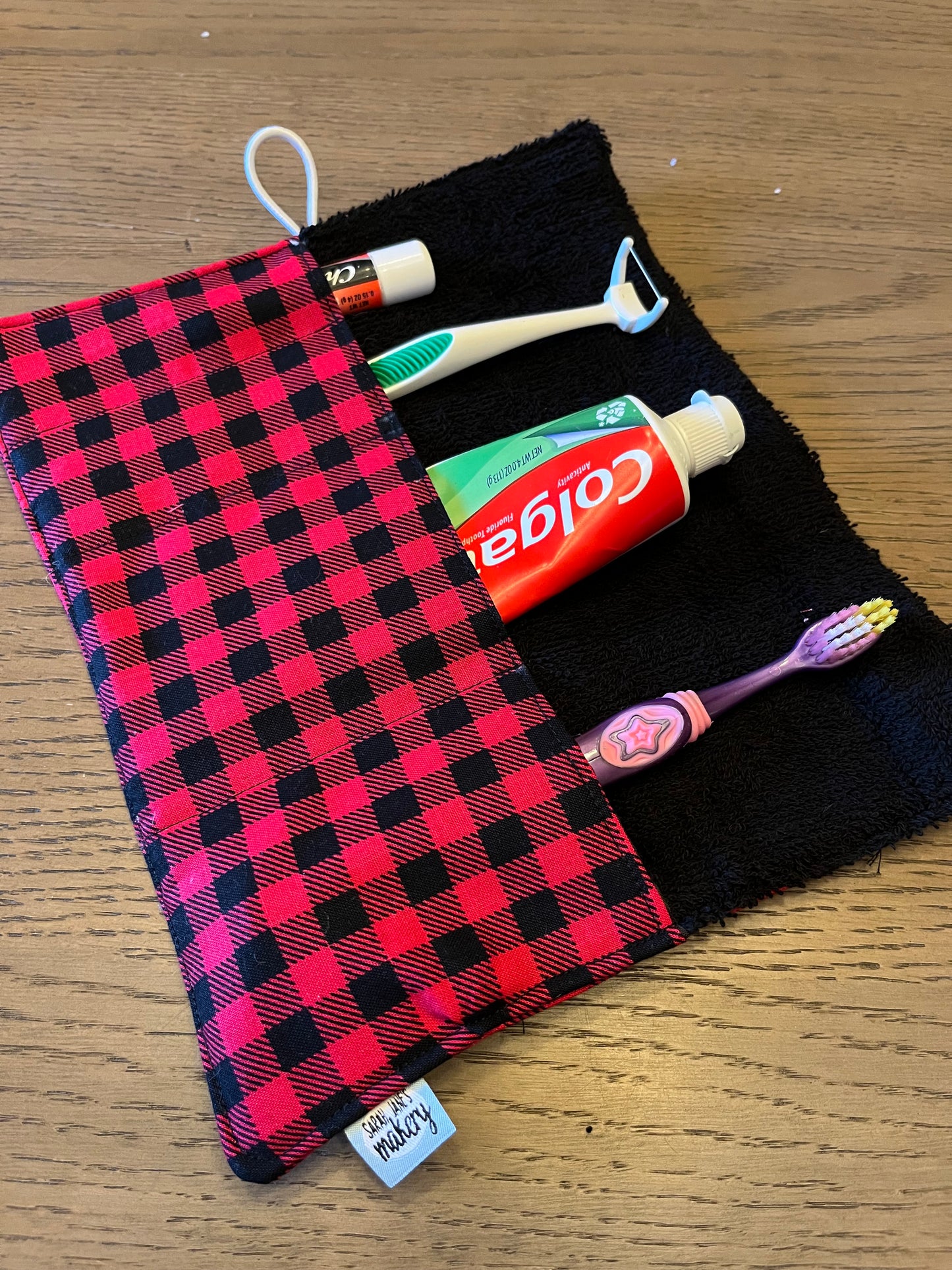 Kids Plaid- Toothbrush Roll Up Bag