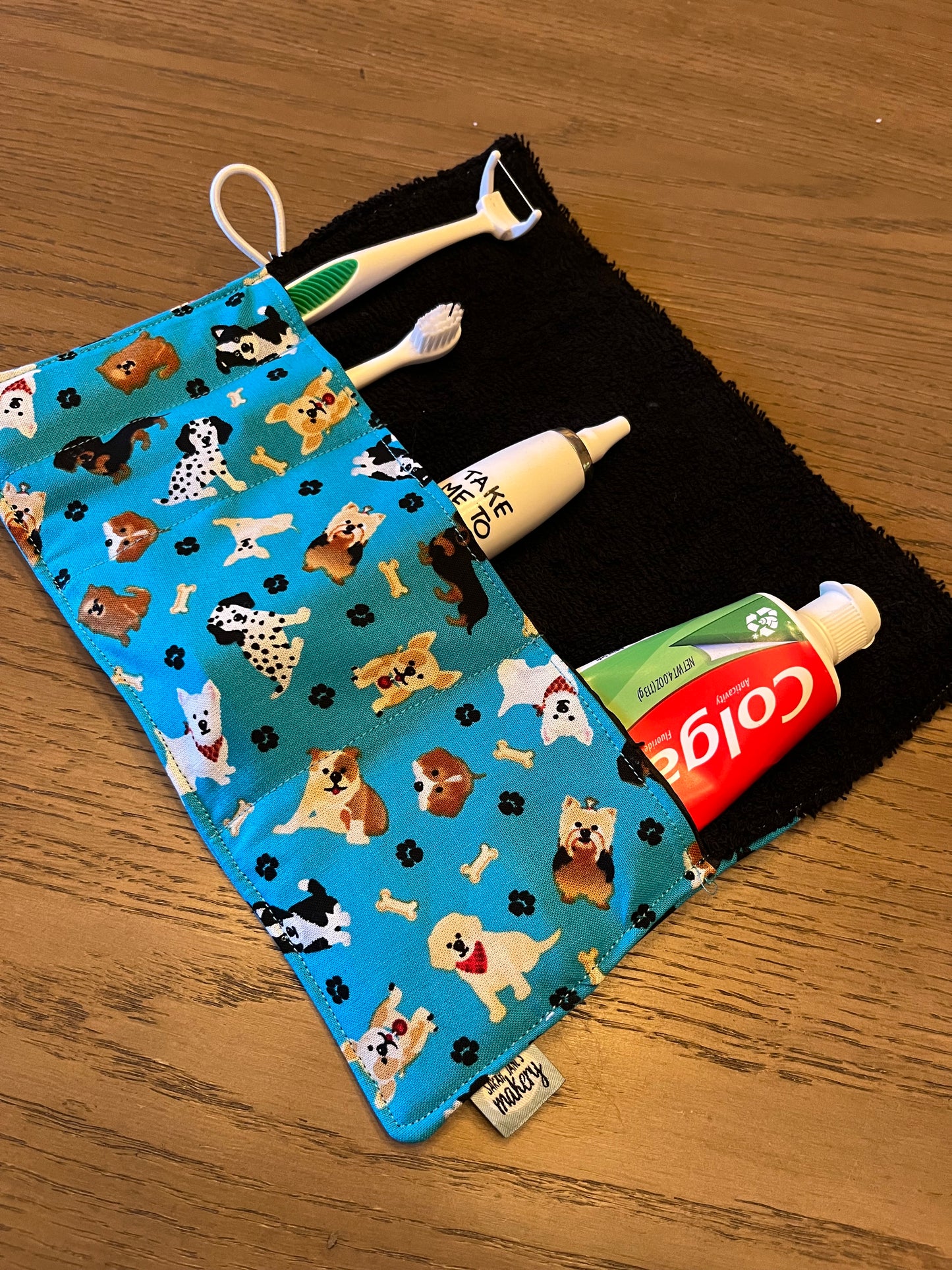 Kids Dog Print- Toothbrush Roll Up Bag