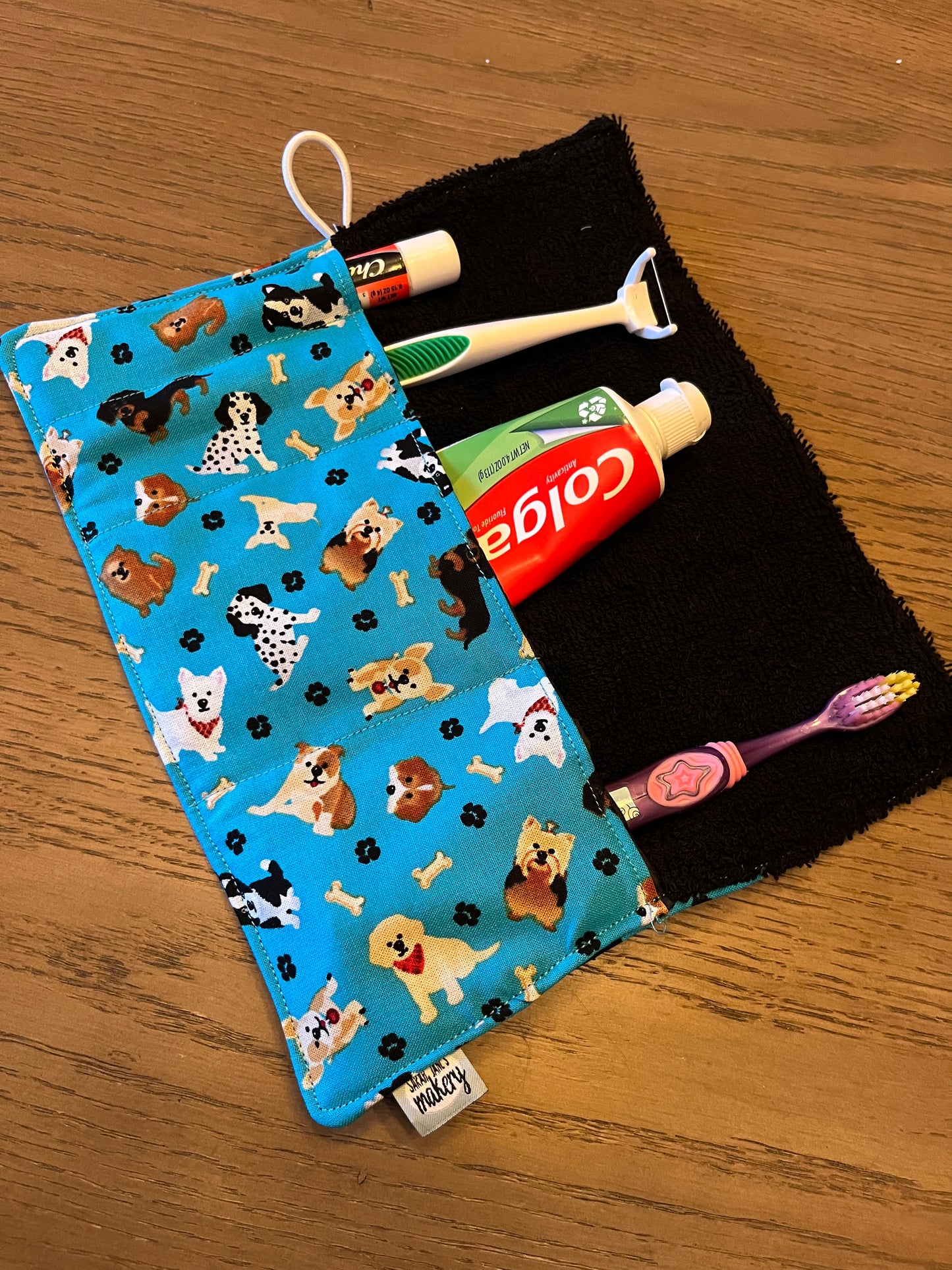 Kids Dog Print- Toothbrush Roll Up Bag