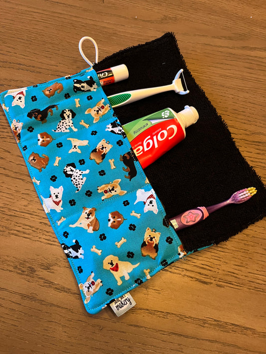 Kids Dog Print- Toothbrush Roll Up Bag