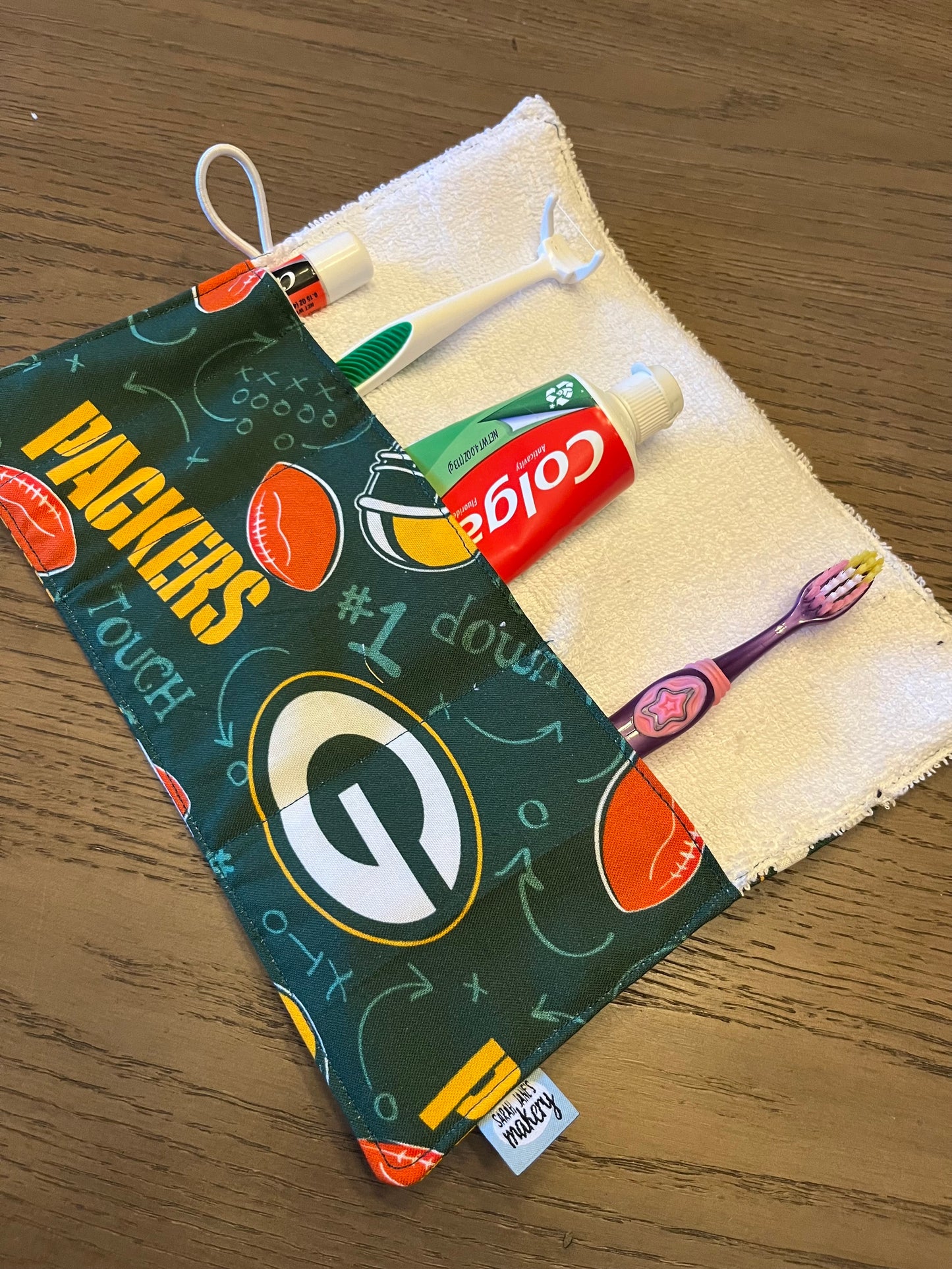 Kids Greenbay Packers- Toothbrush Roll Up Bag